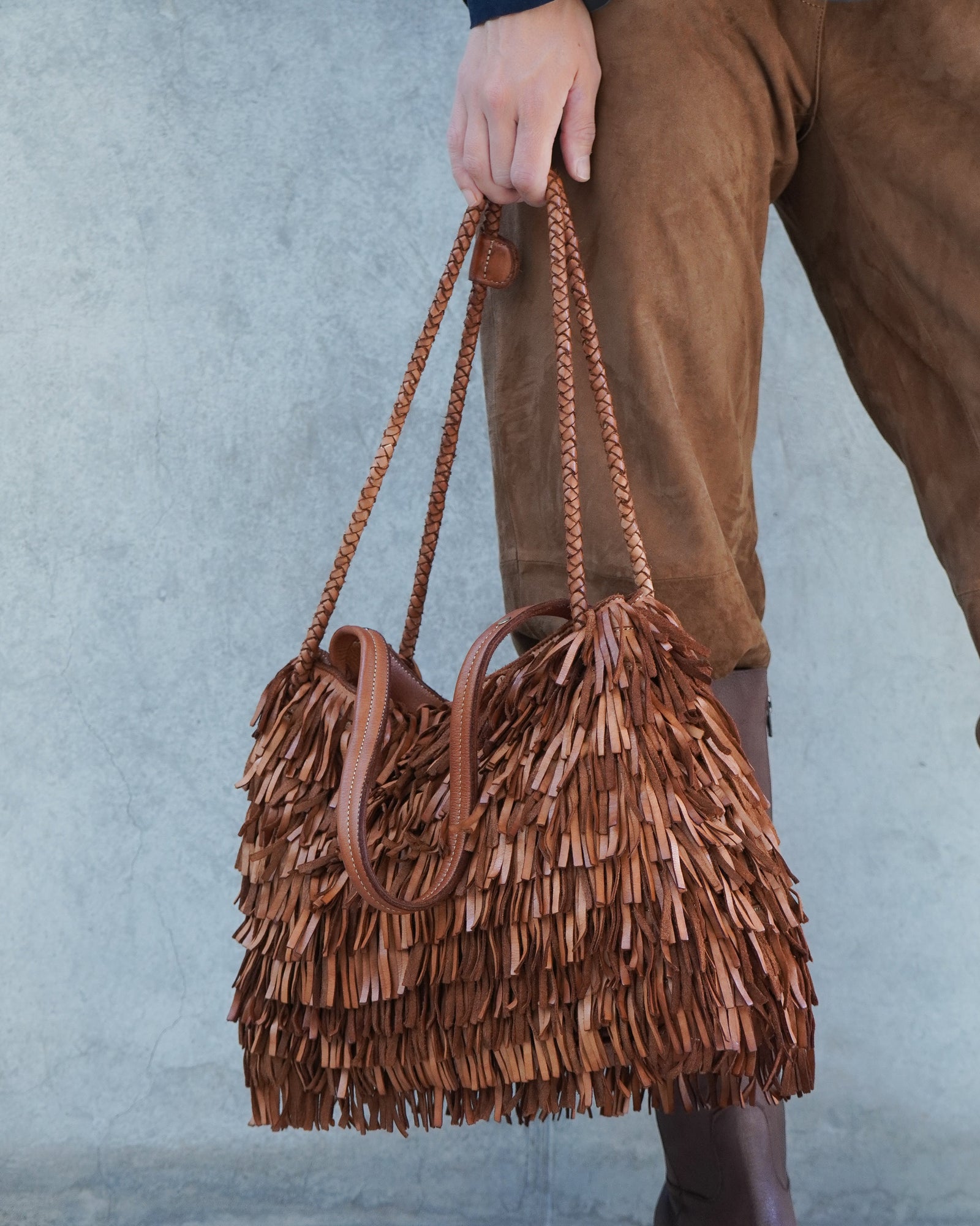 Cartera Fringe Cognac