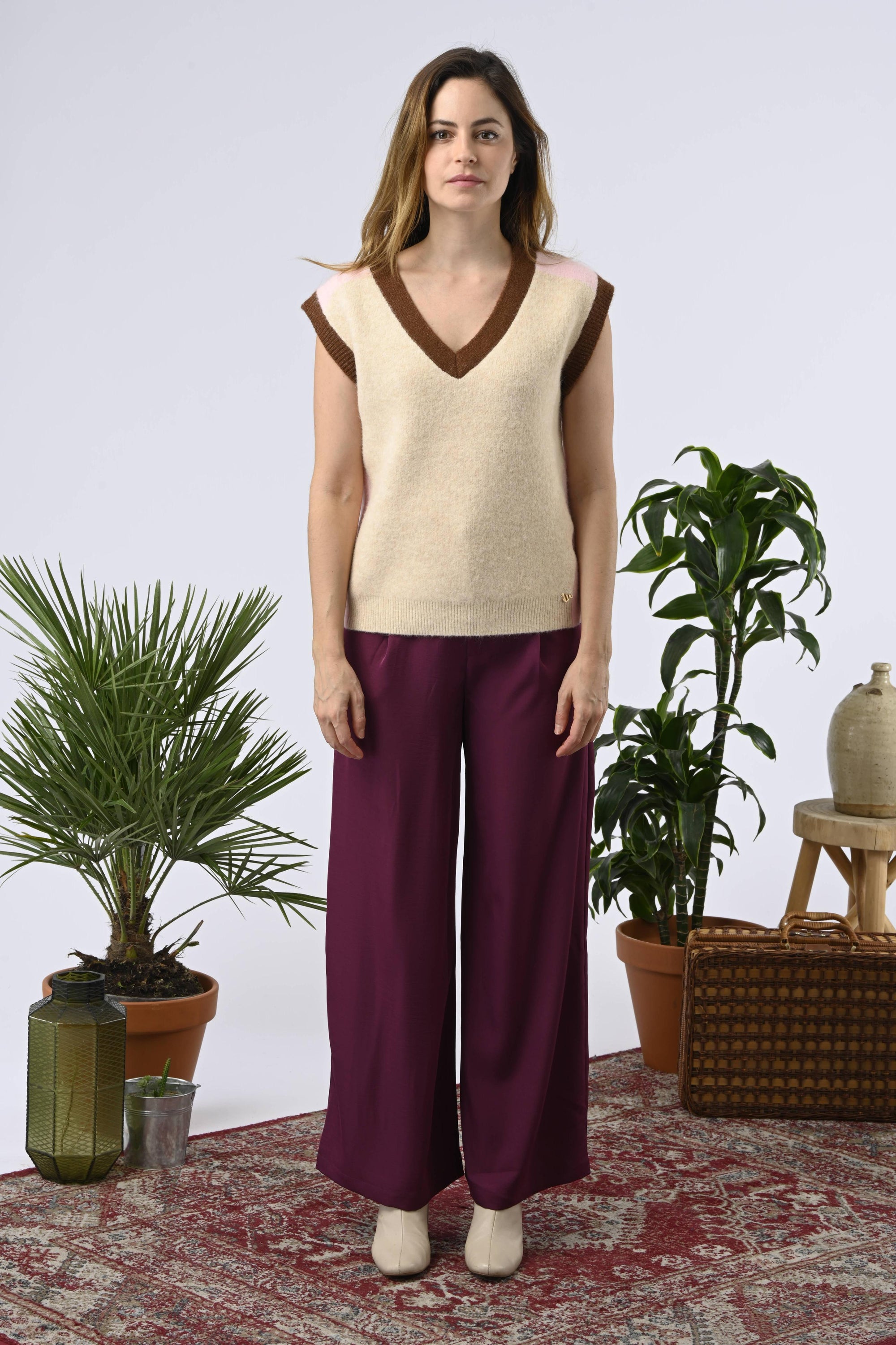 Sweater Iola Rosa Bordo y Beige