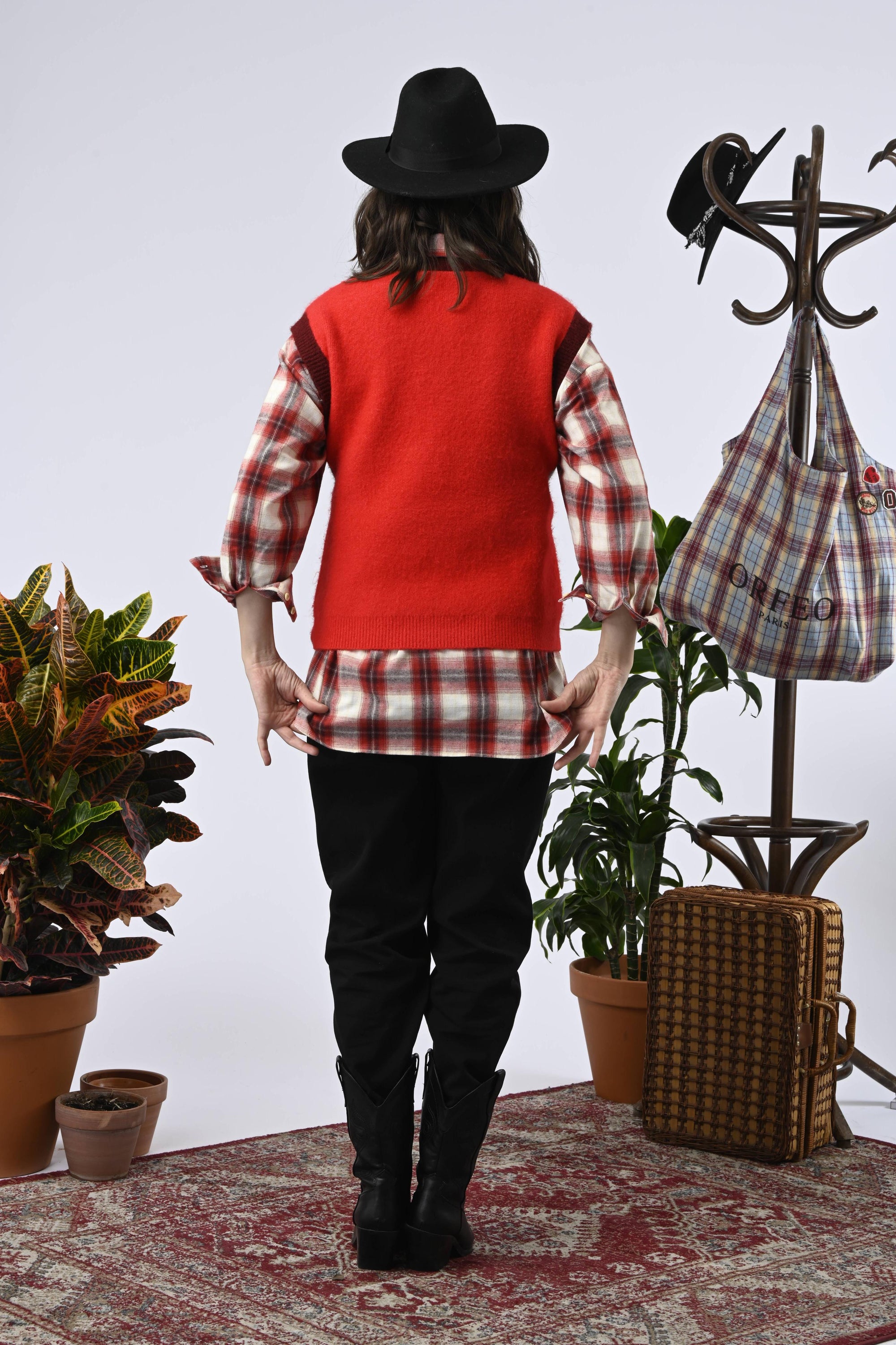 Sweater Iola Gris Bordo y Rojo