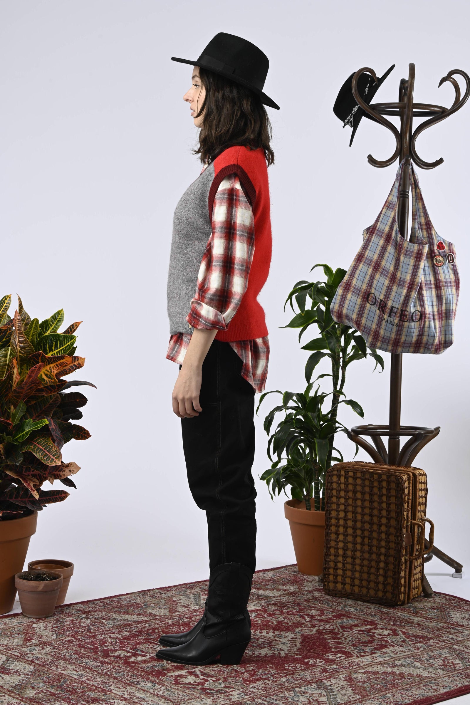 Sweater Iola Gris Bordo y Rojo
