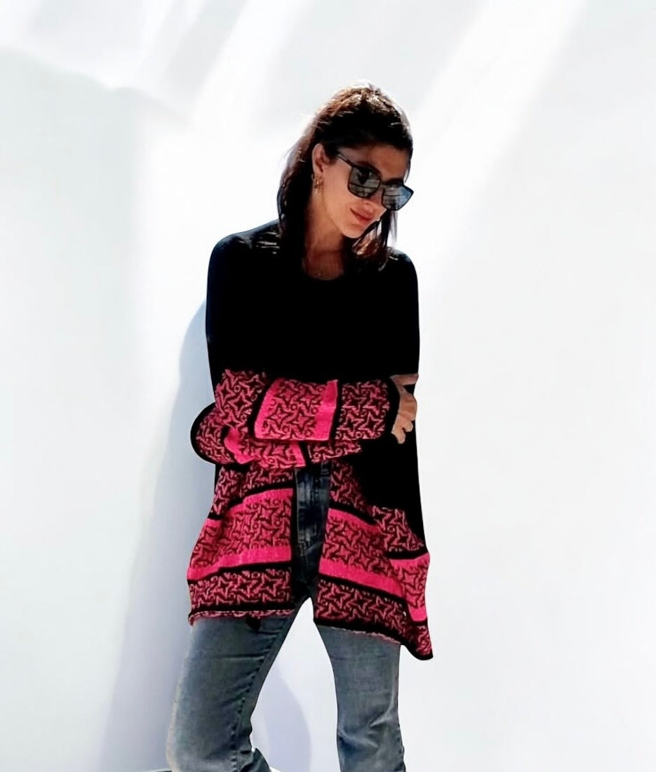 Chaleco Estrellas Negro Fucsia