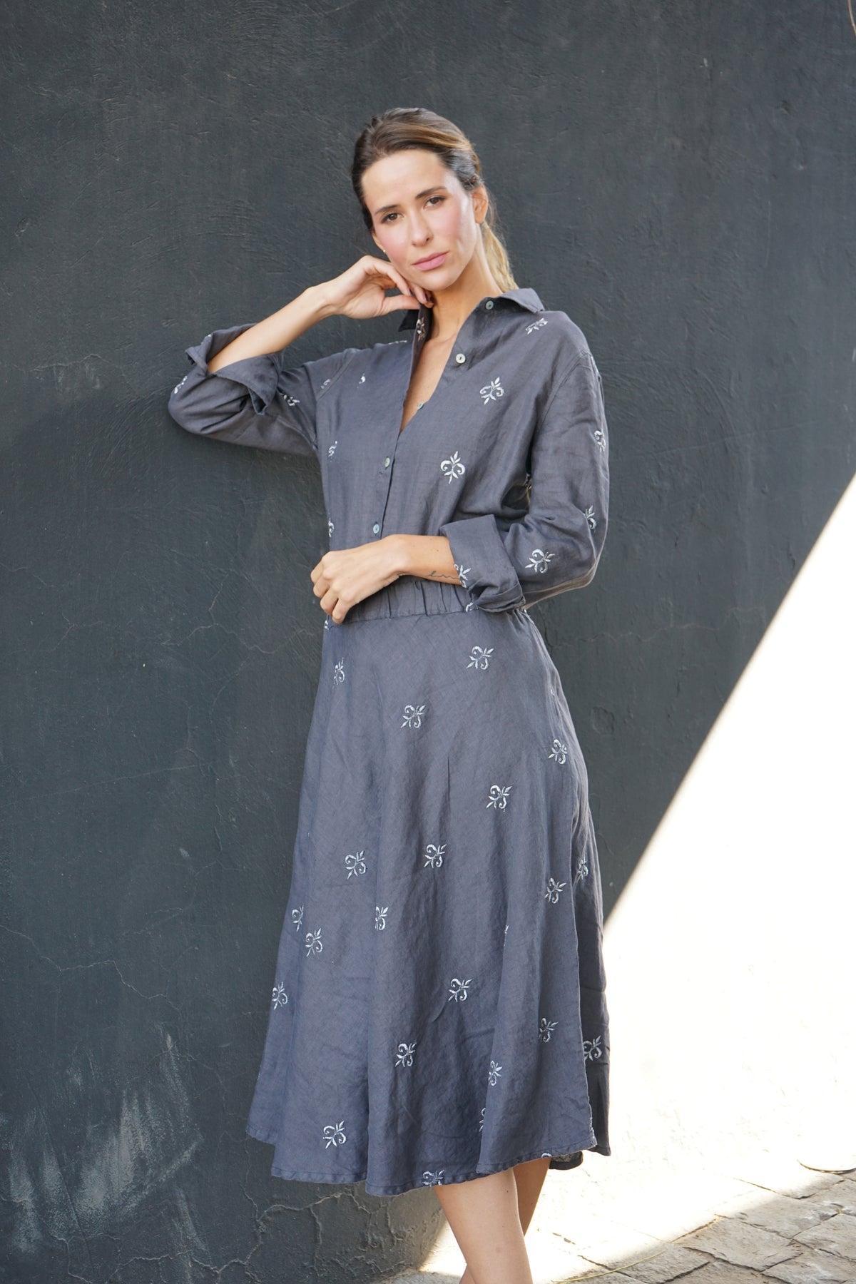 Camisa Zante Bordada Gris Iron