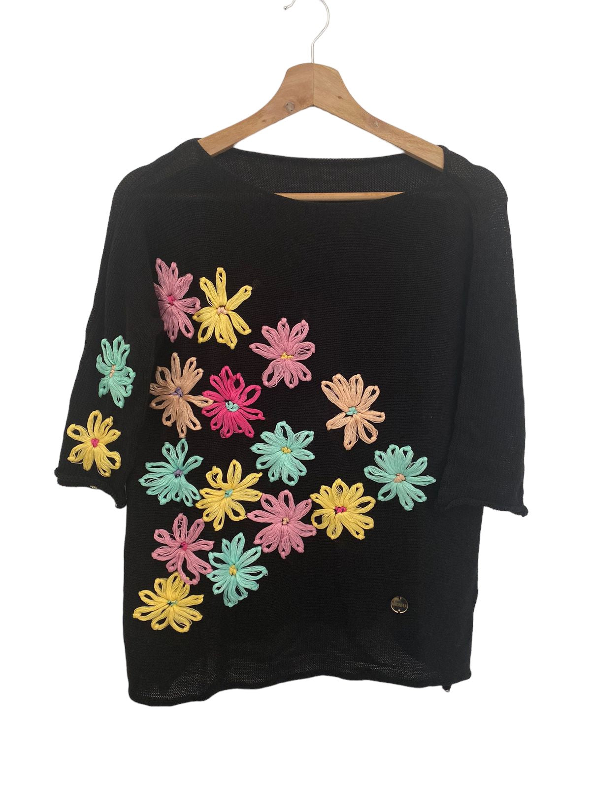 Sweater Madrigal Negro Flores Calipso