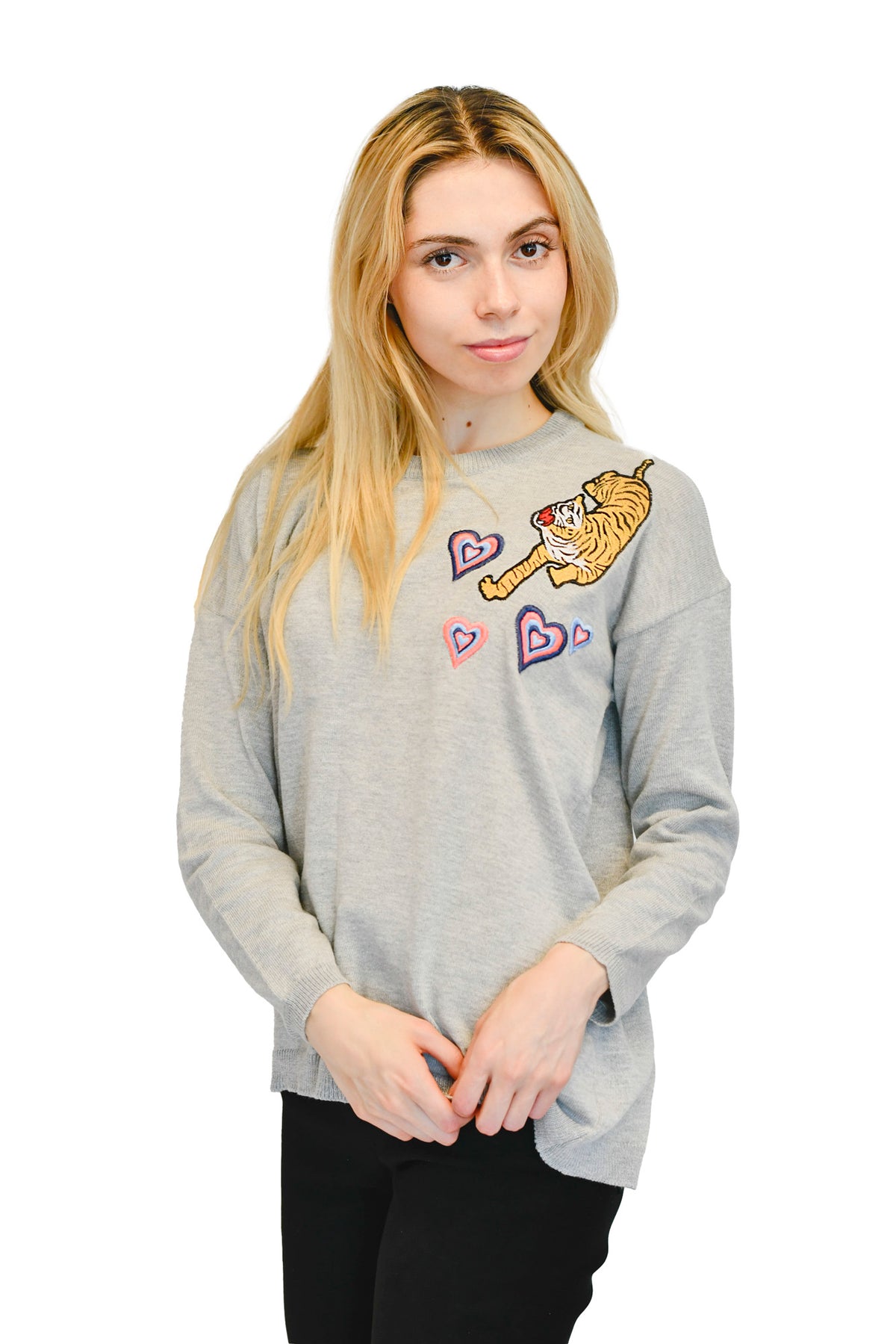 Sweater Tigre Hombro Gris